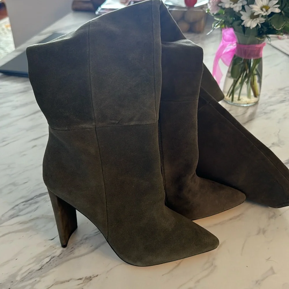 Aldo Over the Knee High Heel Boots Dark Green Suede - Picture 1 of 11